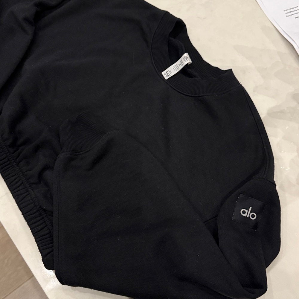 Alo Yoga Pullover Fleece Crop Sweatshirt Black Small